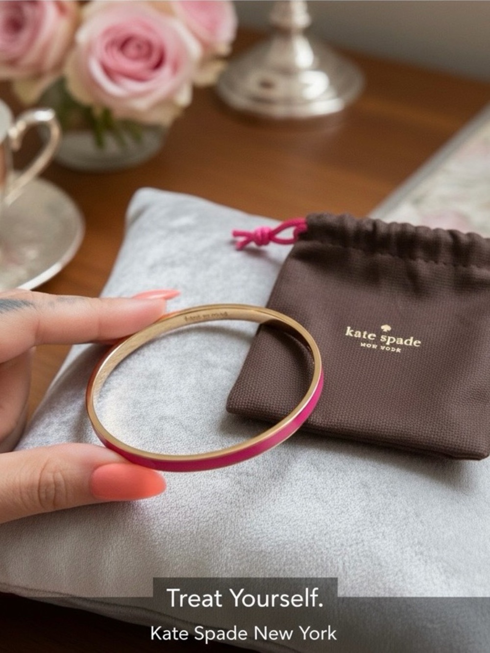 kate spade Hot Pink and Gold Enamel Bangle Bracelet